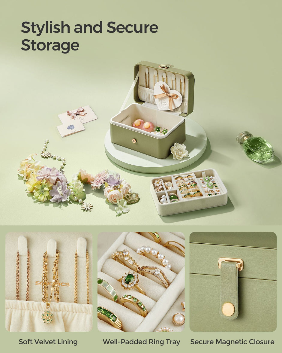 Jewellery Box – Fabric – Grey – Portable 2-Layer Storage for Travel and Larger Accessories