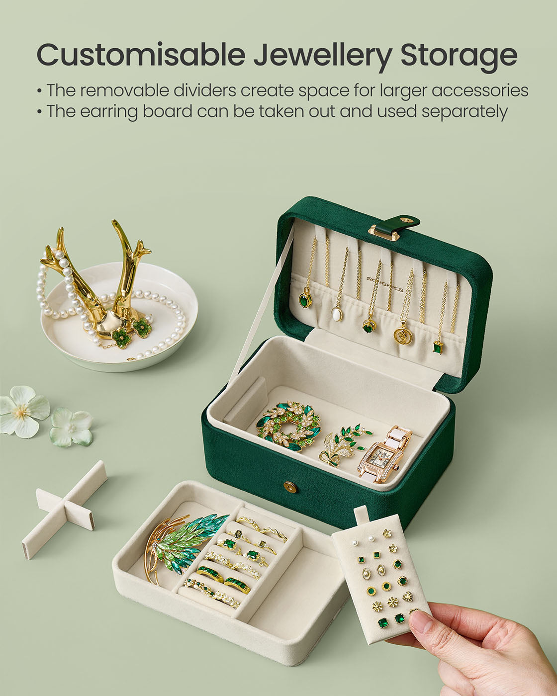 Jewellery Box – 2-Layer – Retro Green – Portable Travel Storage