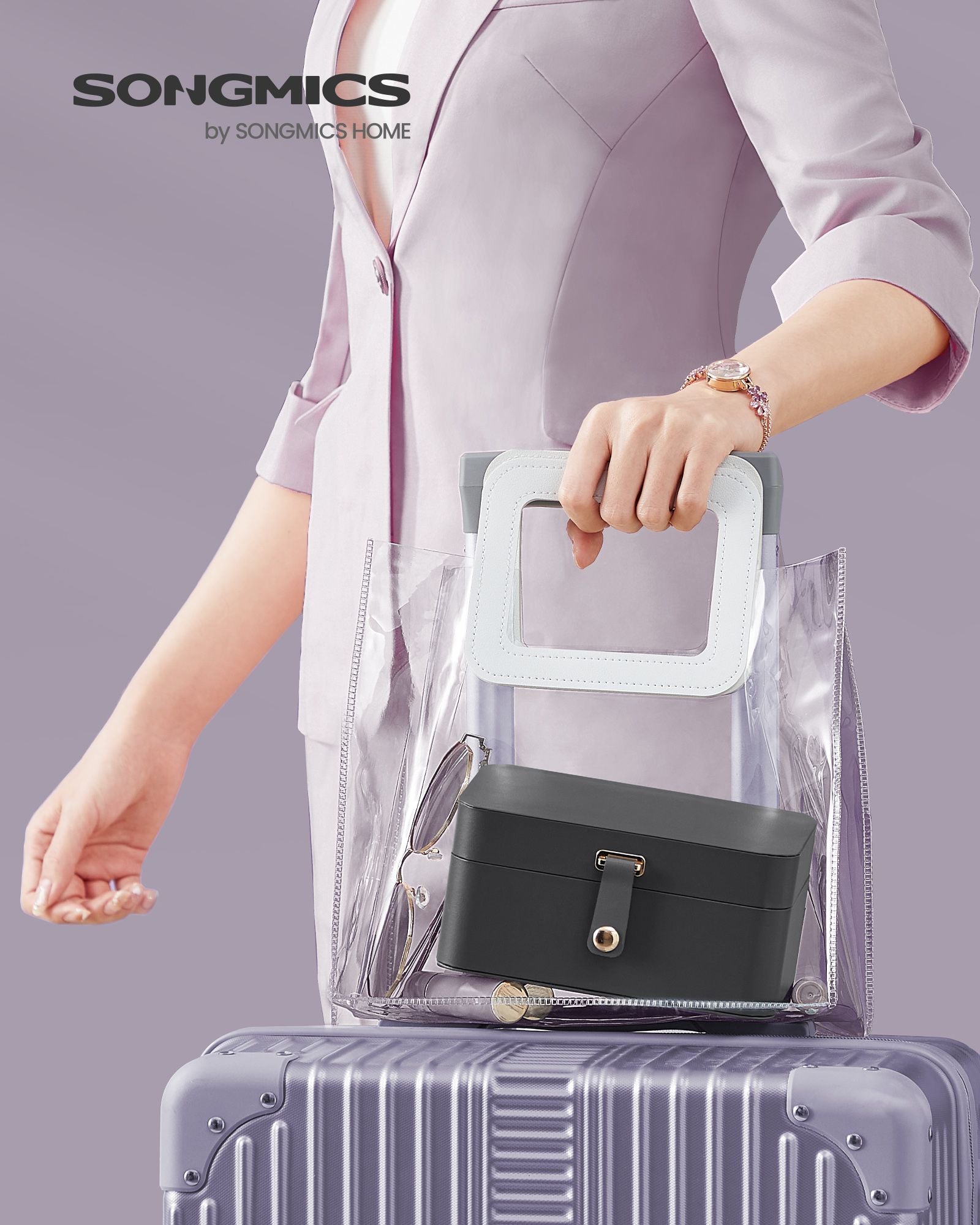 Jewellery Box – Fabric – Grey – Portable 2-Layer Design for Travel and Larger Accessories