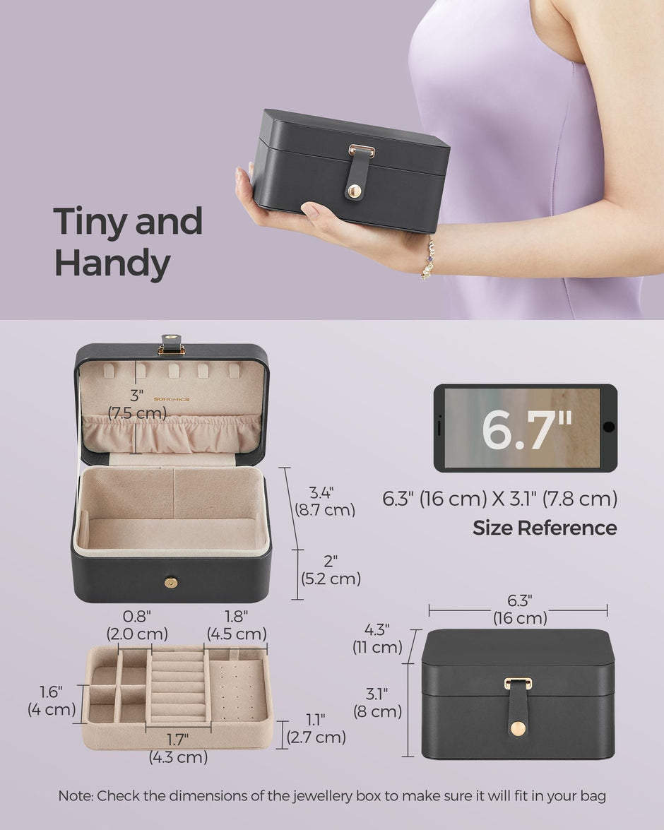 Jewellery Box – Fabric – Grey – Portable 2-Layer Design for Travel and Larger Accessories