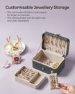 Jewellery Box – Fabric – Grey – Portable 2-Layer Design for Travel and Larger Accessories