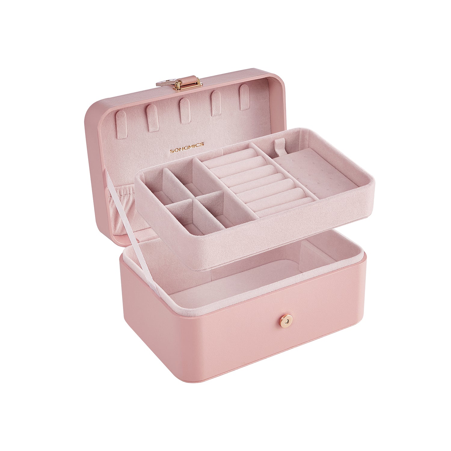 Jewellery Storage Box – Plastic – Jelly Pink – 2-Layer, Portable