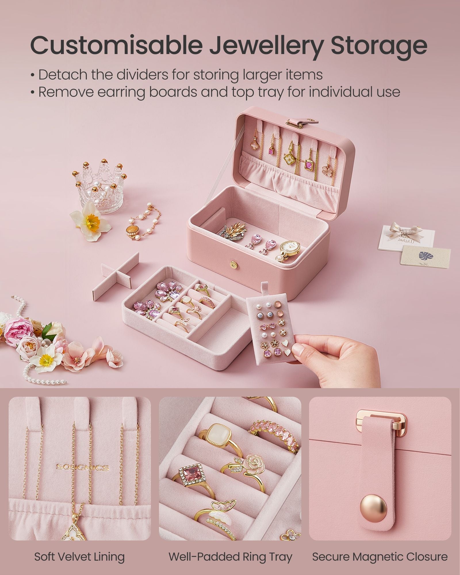 Jewellery Storage Box – Plastic – Jelly Pink – 2-Layer, Portable