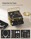 3-Tier Jewellery Box – Metal – Ink Black – Organiser with Open Storage and Hanging Rack