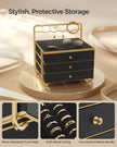 3-Tier Jewellery Box – Metal – Ink Black – Organiser with Open Storage and Hanging Rack