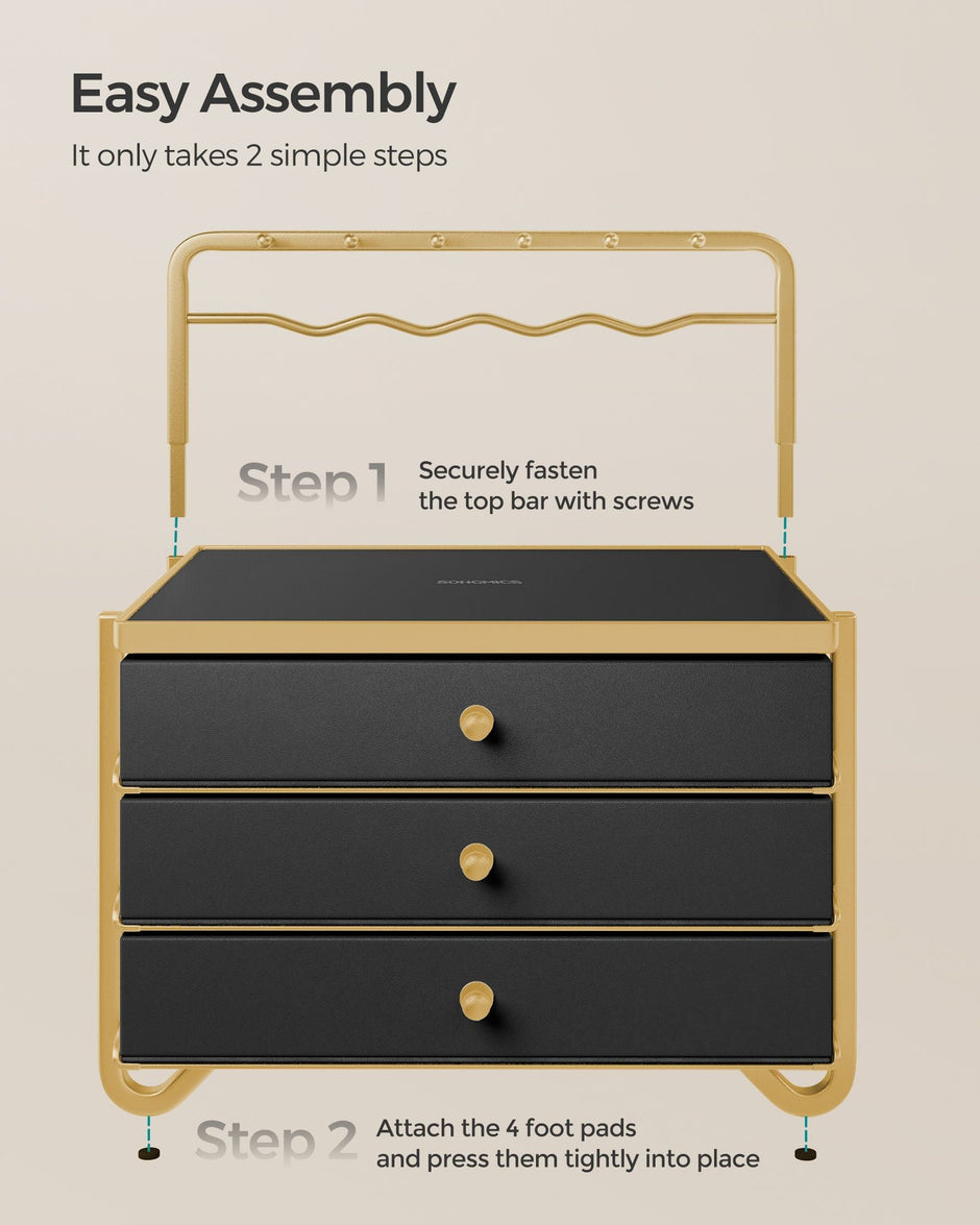 3-Tier Jewellery Box – Metal – Ink Black – Organiser with Open Storage and Hanging Rack