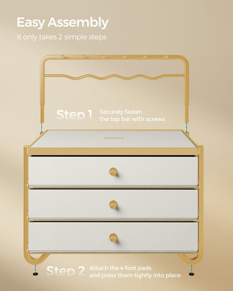 3-Tier Jewellery Box – Metal – Cloud White – Organiser with Open Storage and Hanging Rack