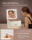 Jewellery Box – PU – Cream White and Gold – 3 Layers with Mirror and LED Lights