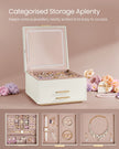Jewellery Box – PU – Cream White and Gold – 3 Layers with Mirror and LED Lights