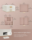Jewellery Box – PU – Cream White and Gold – 3 Layers with Mirror and LED Lights