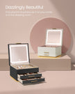 Jewellery Box – PU – Cream White and Gold – 3 Layers with Mirror and LED Lights
