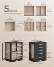 Jewellery Box – Wood – Black – 360° Rotating with Glass Window and 5 Drawers