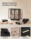 Jewellery Box – Wood – Black – 360° Rotating with Glass Window and 5 Drawers