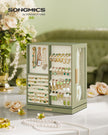 Jewellery Box – Glass, Wood – Laurel Green – 360° Rotating with 5 Drawers