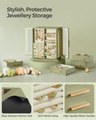 Jewellery Box – Glass, Wood – Laurel Green – 360° Rotating with 5 Drawers