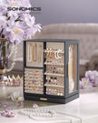 Jewellery Box – Wood – Black – 360° Rotating with Glass Window and 5 Drawers