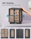 Jewellery Box – Wood – Black – 360° Rotating with Glass Window and 5 Drawers
