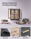 Jewellery Box – Wood – Black – 360° Rotating with Glass Window and 5 Drawers