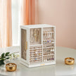 Jewellery Box – Wood and Glass – White – 360° Rotating with 5 Drawers and Spacious Vertical Storage