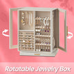 Jewellery Box – Wood and Glass – White – 360° Rotating with 5 Drawers and Spacious Vertical Storage