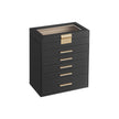 6-Tier Jewellery Box – Glass – Graphite Black and Gold – Modern Style with 5 Drawers