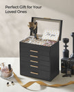 6-Tier Jewellery Box – Glass – Graphite Black and Gold – Modern Style with 5 Drawers