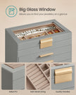 Jewellery Box – Wood and Glass – Dove Grey and Gold – 6-Tier Design with Lid