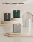 Jewellery Box – Wood and Glass – Dove Grey and Gold – 6-Tier Design with Lid