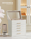 6-Tier Jewellery Box – Glass – Cloud White and Gold – Modern Design with Drawers