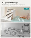 6-Tier Jewellery Box – Glass – Cloud White and Gold – Modern Design with Drawers
