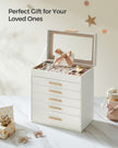 6-Tier Jewellery Box – Glass – Cloud White and Gold – Modern Design with Drawers