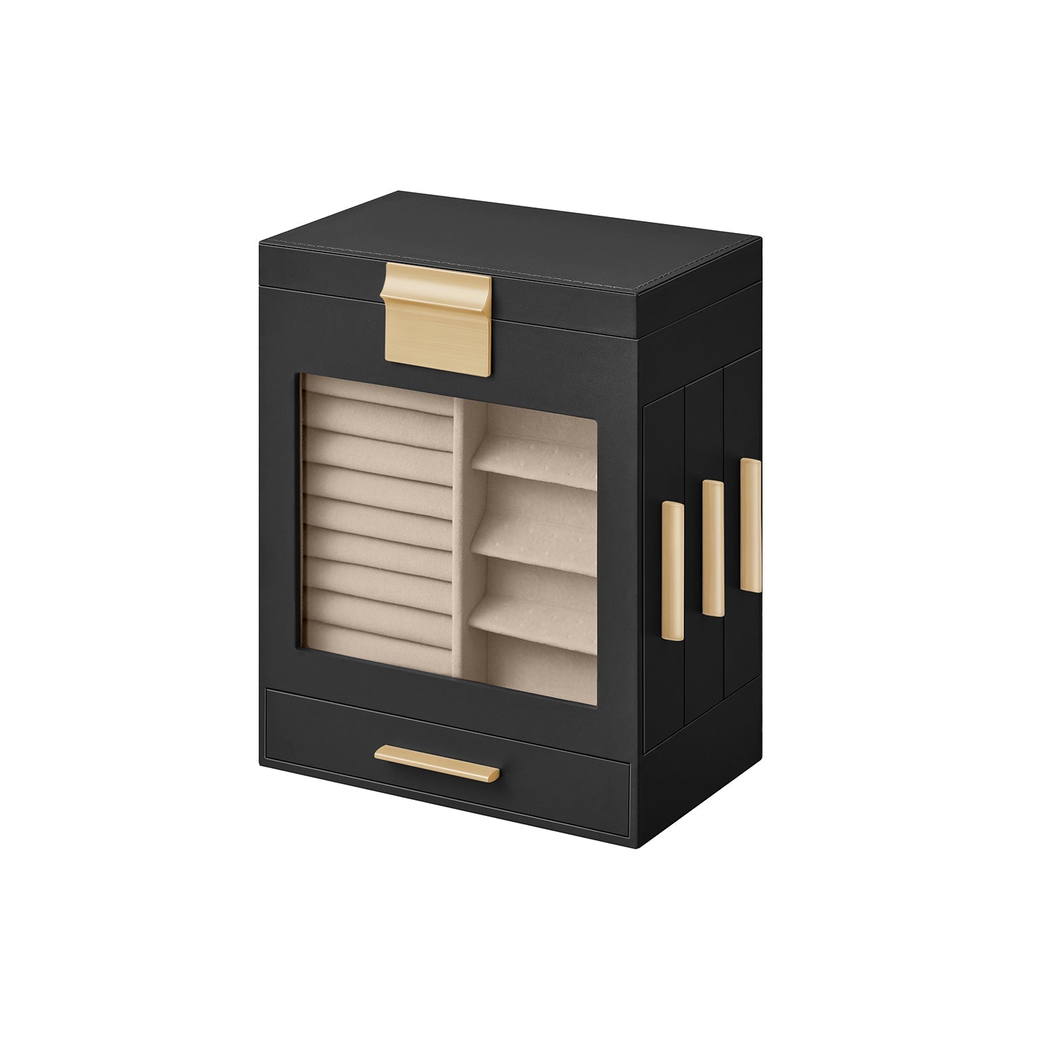 Jewellery Organiser – Glass – Cloud White – 5 Layers with 3 Side Drawers and Big Mirror
