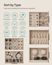 Jewellery Organiser – Glass – Cloud White – 5 Layers with 3 Side Drawers and Big Mirror