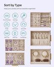 Jewellery Organiser – Glass – Cloud White – 5 Layers with 3 Side Drawers and Big Mirror