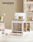 Jewellery Organiser – Glass – Cloud White – 5 Layers with 3 Side Drawers and Big Mirror