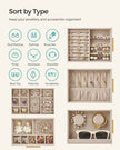 Jewellery Organiser – Glass – Cloud White – 5 Layers with 3 Side Drawers and Big Mirror