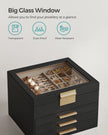 4-Layer Jewellery Box – Glass & MDF – Graphite Black & Gold – Organiser with 3 Drawers