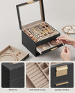 4-Layer Jewellery Box – Glass & MDF – Graphite Black & Gold – Organiser with 3 Drawers
