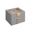 4-Tier Jewellery Box – Wood and Glass – Dove Grey with Gold Accents – 2 Drawers and Lid