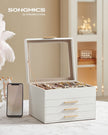 Jewellery Box – Glass – Cloud White and Gold – 4-Layer with 3 Drawers