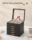Jewellery Box – Glass – Graphite Black and Gold – 6 Layers with 2 Drawers