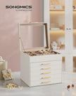 Jewellery Box – Glass – Cloud White and Gold – 6-Layer with Drawers