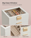 Jewellery Box – Glass – Cloud White and Gold – 6-Layer with Drawers