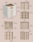 Jewellery Box – Glass – Cloud White and Gold – 6-Layer with Drawers