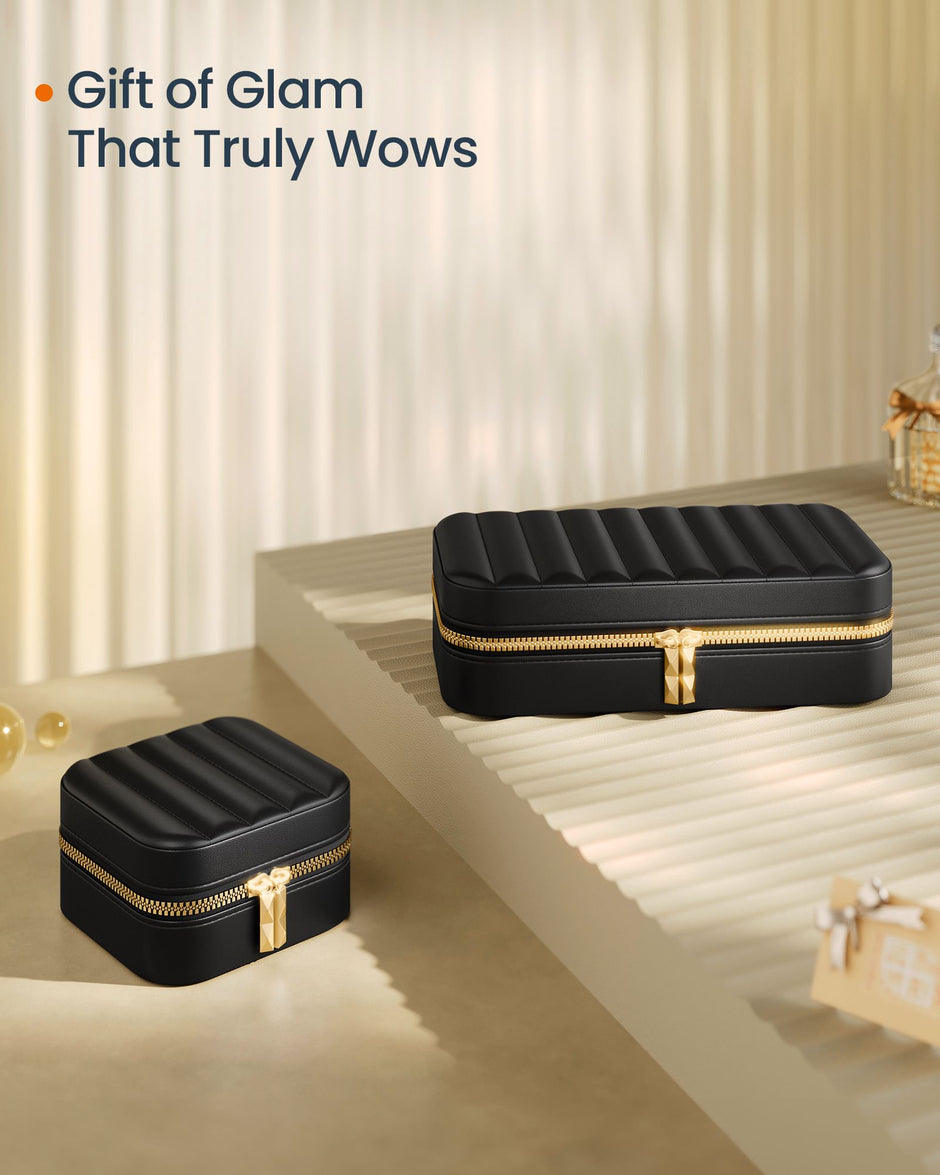 Travel Jewellery Box – PU – Cloud White – Portable with Mirror and Zippers