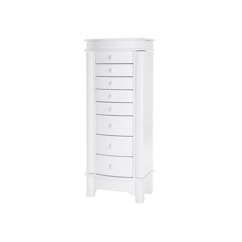 Jewellery Armoire – Wooden – White – Freestanding with Mirror and Large Capacity Storage