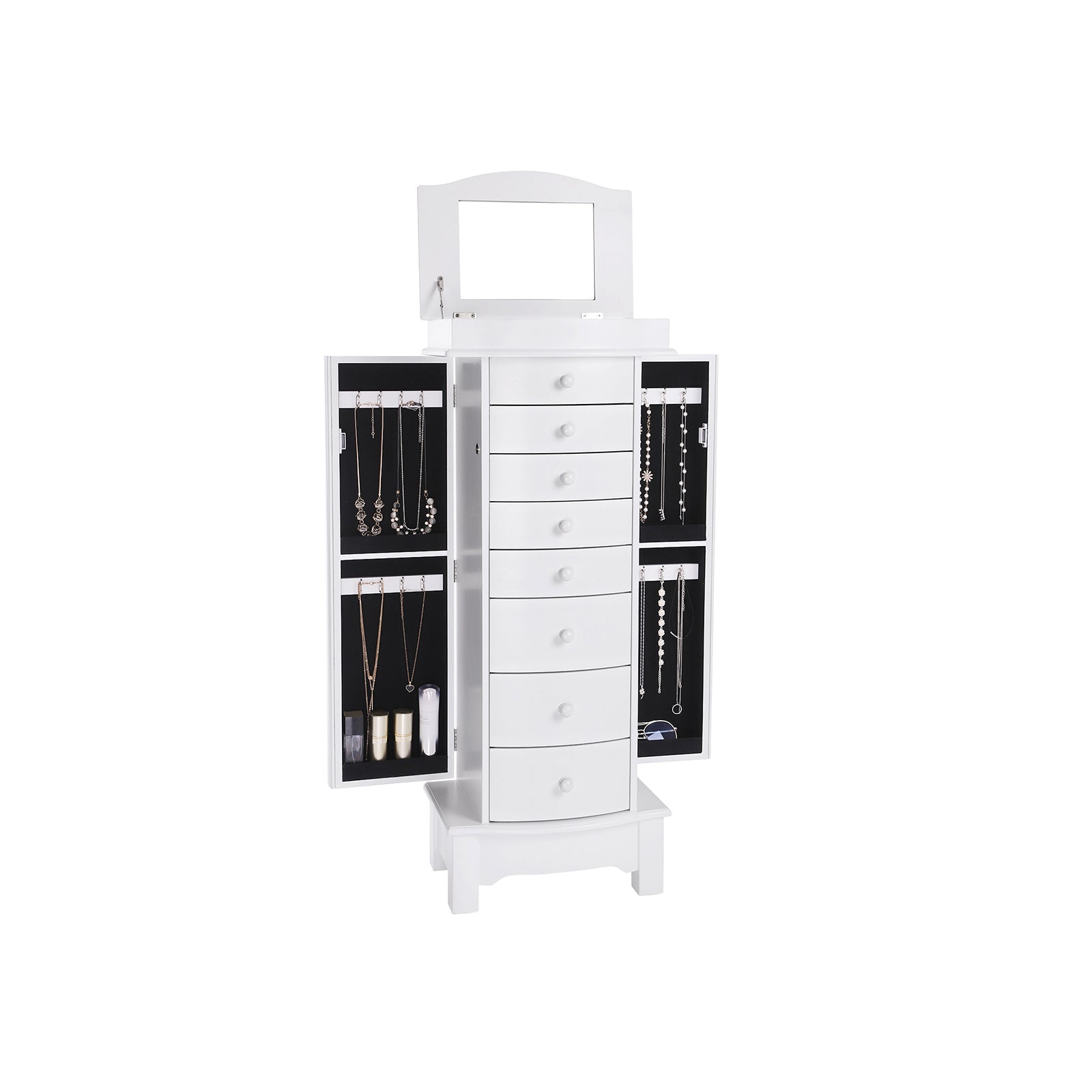 Jewellery Armoire – Wooden – White – Freestanding with Mirror and Large Capacity Storage