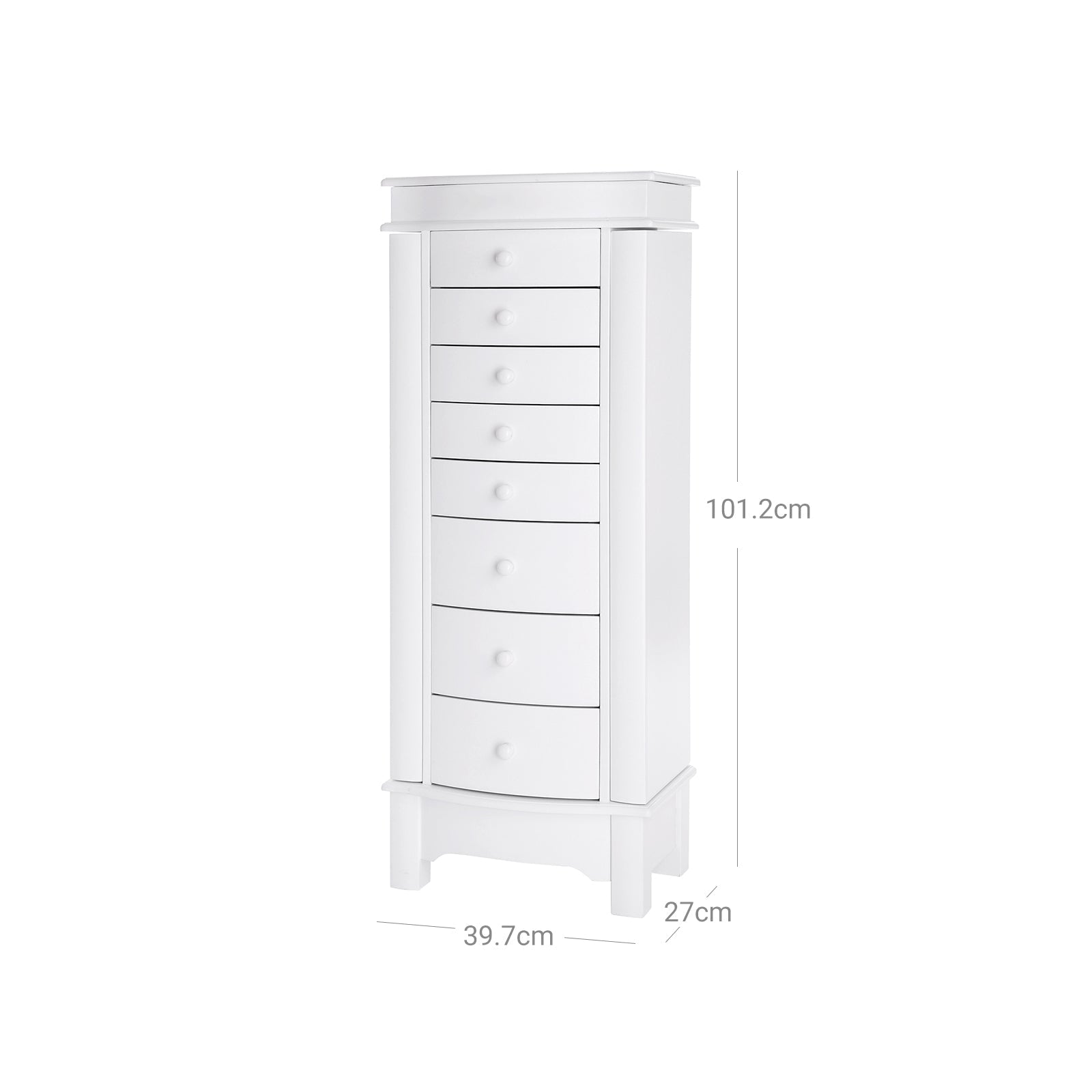Jewellery Armoire – Wooden – White – Freestanding with Mirror and Large Capacity Storage