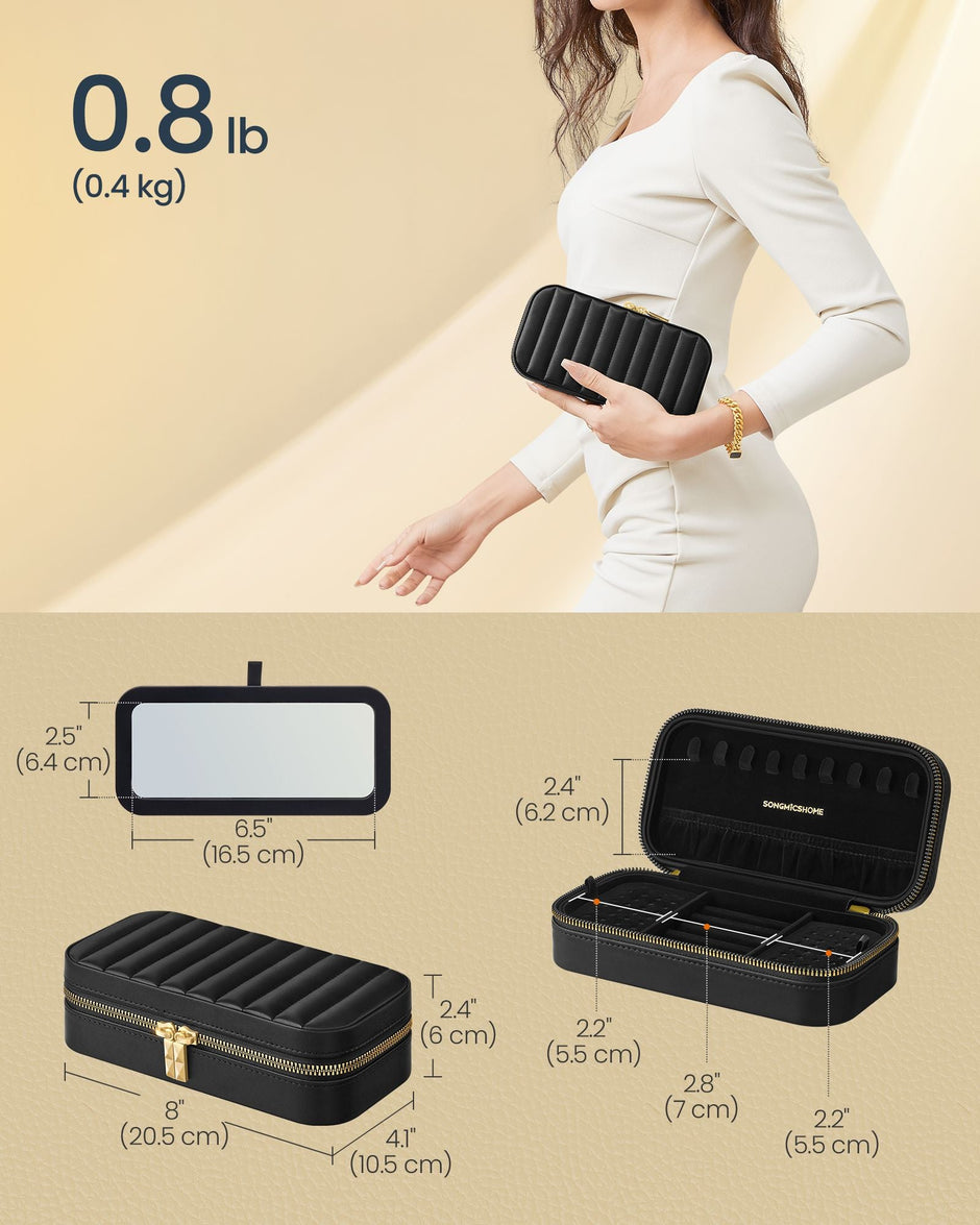Small Jewellery Case – PU – Ink Black – Travel Organiser with Mirror