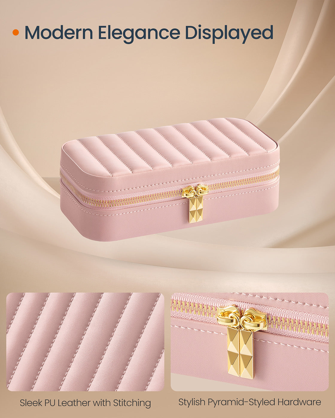 Small Jewellery Case – PU – Jelly Pink – Portable with Mirror